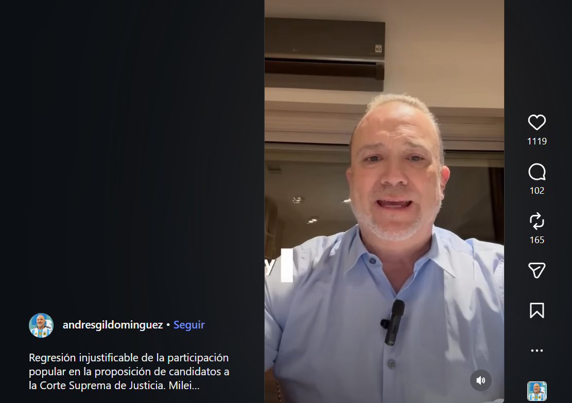Andrés Gil Domínguez cuestionó la derogación del decreto que regulaba la participación ciudadana en la elección de jueces de la Corte